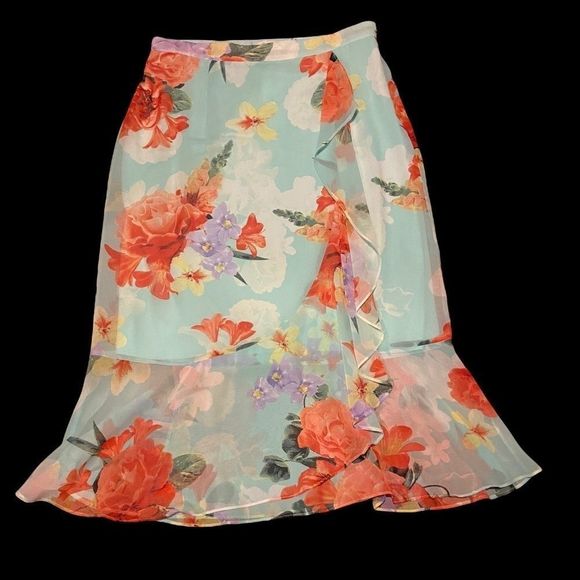 Calvin Klein Dresses & Skirts - NWT Calvin Klein Floral Ruffled Chiffon Midi Skirt 10